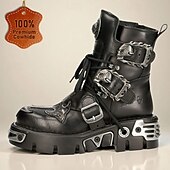 tanie Wysokiej jakości skórzane buty-męskie buty bojowe gotyckie punkowe z najwyższej jakości skóry bydlęcej ze sprzączkami, metalowymi akcentami i grubą podeszwą idealne na scenę, motocykl i do cosplayu