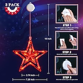 economico Luci decorative-3 Pezzi Luci Appese Patriottiche per il 4 Luglio Giorno dell'Indipendenza 250° Anniversario Giorno della Memoria Luci Decorative con Ventosa Stella a 5 Punte Decorativa Box Batteria AAA