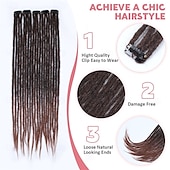 abordables Crocheter les cheveux-Extensions de cheveux à clipser pour dreadlocks de 24 pouces, 10 clips, 40 brins, synthétiques, faites à la main, souples, pour femmes, 1b/30