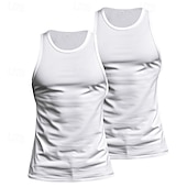 cheap Tank Tops-Men&#039;s Tank Top Vest Top Undershirt Sleeveless Shirt Sleeveless Crew Neck Summer Plain Fashion Designer Basic 2 Piece Vacation Street Going out Black White Black+White Top Tee for Men