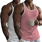 economico Canotte da palestra-Per uomo Canotta Canottiera Senza Maniche Girocollo Estate Blocco di colori Striscia di Fossa Moda Designer Sportivo 2 Pezzi All&#039;aperto Casuale Uscire Bianco + rosa Rosa / grigio Blu reale + nero