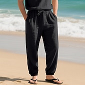 economico Vacanza-Per uomo Joggers Pantaloni di Lino Pantaloni Pantaloni Estivi Pantaloni da Spiaggia Tasca Coulisse Elastico in vita Semplice Comodità Traspirante Vacanza Quotidiano Ferie Hawaiano Boho Nero Bianco