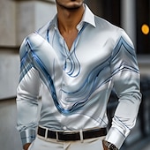 preiswerte Herren Satin Hemd-Herren Marmor Abstrakte flüssige Kunst Satinhemd Kleidhemd Langarm Modisch lässig Urlaub Ferien Sommer Frühling Herbst Umlegekragen Hemden mit Kragen 3D-Druck Hemden mit Knopfleiste Rosa Blau Gold