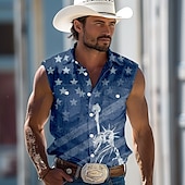 abordables camisas occidentales de los hombres-Día de la Independencia Hombre Bandera estadounidense de los Estados Unidos Estatua de la Libertad Patriótico Camisa camisa occidental Camisa vaquera Sin Mangas Moda informal Festivos Verano Primavera