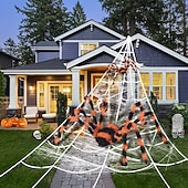 levne Halloween venkovní dekorace-Halloweenská dekorace pavouk, venkovní halloweenská pavoučí oranžovo-černé pruhované dekorace, měkký chlupatý strašidelný pavouk realistický velký pavoučí rekvizity pro domov, zahradu, párty,