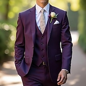 cheap Wedding Suits-Men&#039;s Wedding Party Evening Wear Suits Grape Dark Grey Fashion Formal Solid Colored Standard Fit 3 Piece Single Breasted Two-buttons