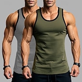 preiswerte Fitness Tank-Tops-2 Stück Herren Tanktop Weste Unterhemd Ärmellos Shirt Ärmellos Rundhals Sommer Einfarbig Einfarbig Athletisch Farbblock 2er Pack Street Casual Sport Blau Blau Armee Grün Grau Top Tee