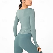 cheap Yoga Tops-Women&#039;s Sports shirts V-neckline Skin Friendly Softness Breathable Wrinkles Long Sleeve Sports Solid Color Top For Pilates Zumba Running Activewear