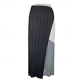 billiga Casual kjolar-Dam Kjol Elegant Vintage Mode Ledigt Midi Medium Midja Kjolar Färgblock Rynkad Lappverk Asymmetrisk nederkant Elastisk Semester Fest Ljusgrå Sommar Polyester