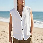 cheap Tank Tops-Men&#039;s Tank Top Vest Top Undershirt Sleeveless Shirt Sleeveless Hooded Summer Plain Fashion Designer Basic Buttons Vacation Street Going out Black White Yellow Top Tee for Men