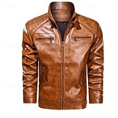 preiswerte Kunstlederjacke-Herren Kunstlederjacke Bikerjacke Rote Lederjacke Motorradjacke Urlaub Täglich Winddicht Warm Tasche Herbst Winter Einfach Mode Klassisch Stehkragen Regulär Schwarz Rote Braun Jacken