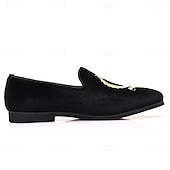 お買い得  ローファー-刺繍入りの紋章が入ったメンズ バーガンディ ベルベット ローファー - 結婚式、宴会、お祝いの席にぴったりのスリッポン パーティー ドレスシューズ