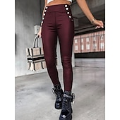 economico Leggings semplici-Per donna Pantaloni di pelle Leggings Moda Streetwear Lunghezza intera Vita Alta Semplice Comodo Morbido Confortevole Micro-elastico All&#039;aperto Streetwear Vinaccia Nero Cachi Estate Primavera Aderente