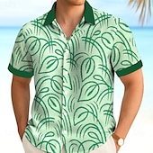 halpa Trooppiset kasvit-Miesten Trooppinen lehti Havaiji paita Button Up paita Havaijilaispaita Lyhythihainen Havaijilainen Loma Ranta-asut Kesä Kevät Sänkyjen avaus 3D-tulostus kauluspaidat Vaalean vihreä Sininen Apila