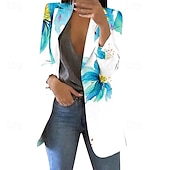 billiga Blazers och kostymer-Dam Kavaj Bekväm Mönster Elegant Mode Ledigt Blommig Utekväll Ledigt / vardag Cardigan Normal Kavajslag Normal Långärmad Ytterkläder Gul Rodnande Rosa Blå Vår Höst