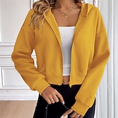 baratos Jaquetas de corrida-Mulheres Moletom com zíper Jaqueta com capuz Bolso Com Zíper Manga Longa Blusas Roupa Esportiva Outono Cor Sólida A Prova de Vento Roupa de esporte Roupas Esportivas Branco Amarelo Azul Real