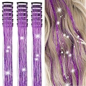 baratos Clip nas extensões-Kit de enfeites de cabelo, pacote com 18 peças de prendedores de cabelo com glitter de 19,6 polegadas, extensões de cabelo com prendedores resistentes ao calor, enfeites de cabelo com brilho de fada,