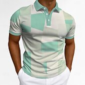 billige Color Block Polo for menn-Herre Lapper Polo Kortermet Polokrage Kontor Virksomhet Fritid / hverdag Knapper 3D-utskrift Sommer Rødstrupe-egg Blå Grønn Oransje