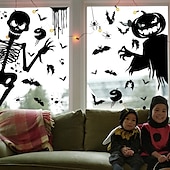 cheap Halloween Stickers-4 Sheets Halloween Window Cling Sticker Decals Decorations Double Side, Ghost Pumpkin Witch Grim Reaper Bat Skeleton Static Stickers for Halloween Party Supplies