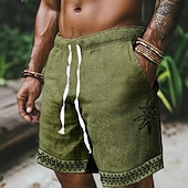 economico retrò-Per uomo Shorts Shorts di Lino Pantaloncini Estivi Shorts da Spiaggia Patchwork Elastico in vita Semplice Comodità Traspirante Corto All&#039;aperto Quotidiano Spiaggia Vacanza Moda Azzurro cielo Verde