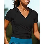 preiswerte Lauf-T-Shirts &amp; Tanktops-Damen Wanderhemd Wanderspitze Gerüschtes Oberteil Kurzarm V Ausschnitt Oberteil Außen Atmungsaktiv Schnelltrocknend Feuchtigkeitsableitend Leicht Nylon Schwarz Weiß Rosa Tennis Golfspiel Laufen
