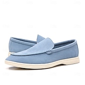 voordelige Hereninstappers &amp; loafers-Lichtblauwe instappers voor heren – ademende platte schoenen van imitatiesuède met gedempte zool voor lente-outfits, dagelijkse woon-werkverkeer en ontspannen stadswandelingen