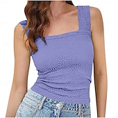 abordables Débardeur Simple-Femmes Hauts d&#039;été Couleur Unie Occasionnel Sans manches Sans manches Col carré Hauts Réguliers Quotidien Vert herbe Vert cendré Blanche Vert Véronèse Rose poussiéreuse Été