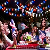 cheap Battery String Lights-1 Pc 33FT-100 LED Patriotic String Lights July 4th Independence Day Red Blue White Ball Decorative LED String Patriotic Gathering Party Atmosphere 8 Function Remote Control Waterproof Battery Box