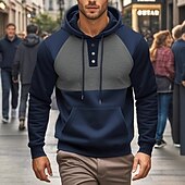 tanie bluzy polarowe-Męskie Bluza z Kapturem Bluza z kapturem Czerwony Granatowy Khaki Szary Kaptur Kolorowy blok Kieszeń Praca Sport i turystyka Codzienny Podstawowy Codzienny Trening Jesień Zima Odzież Bluzy z kapturem