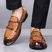 voordelige Hereninstappers &amp; loafers-Voor heren Instappers en instappers Krokodil patroon Wandelen Zakelijk Brits Bruiloft PU Leder Ademend Comfortabel Anti-slip Instapper Wijn Bruin Groen Herfst Winter