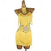 abordables Tenues de danse latine-Danse Latine Robe Strass Gland Épissage Femmes Performance Entraînement Sans manches Chinlon Maille Spandex