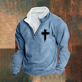 preiswerte Einfache Sweatshirts-Herren Sweatshirt Viertelreißverschluss Sweatshirt Schwarz Weiß Wein Armeegrün Königsblau Halber Reißverschluss Farbblock Kreuz Halber Reißverschluss Druck Sport &amp; Outdoor Täglich Ferien Polyester