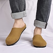 cheap Men&#039;s Clogs &amp; Mules-Men&#039;s Khaki Backless Mule Loafers – Minimalist Slip-On Comfort Shoes with Soft Faux Suede for Indoor Lounging Casual Errands and Summer Relaxation