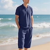 cheap Men's Classic Polo-Men's Polo Shirts Golf Shirt Outdoor Daily Wear Lapel Short Sleeve Fashion Hawaiian Plain 2 Piece Summer Regular Fit Black White Navy Blue Khaki Army Green Light Sky Blue Polo Shirts