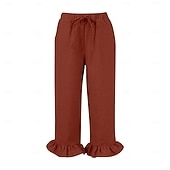 billiga Raka byxor-Dam EU / US-storlek caprishorts Mode Ledigt Kapris Naturlig Solid färg Plisserad Ficka Trendig Mateial som andas Bekväm Sport Microelastisk Ledigt Dagliga kläder Vin Svart Vit Grön Vår, Höst, Vinter