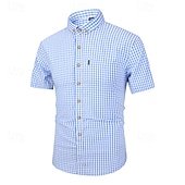 voordelige Heren-Carnaval Oktoberfest bier Geblokt Patroon Hemd Shirt met korte mouwen Bavarian Duits Alpine Weiden Voor heren Feest Bierfestival Doek in traditionele stijl