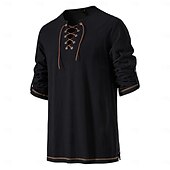 baratos Tops-Medieval Renascentista Século XVII Comprimento Médio Blusa / Camisa Traje Cosplay Feira Ren Cavalheiro Viking cavaleiro celta Com Cordão Côr Sólida Homens Pirata Dia Das Bruxas Baile de Máscaras