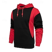 halpa miesten perushupparit-Miesten Huppari Pullover-huppari Musta ja valkoinen Punainen ja musta Valkoinen + vaaleanharmaa Hupullinen Väripalikka Tasku Väripaletti Urheilu ja ulkoilu Päivittäin Pyhäpäivä Katutyyli Tyylikäs