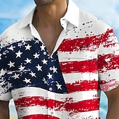 ieftine Patriotice 250 tricouri-Ziua Independenței Bărbați Drapelul SUA american 4 iulie - 250 de ani de existență a Statelor Unite Patriotic Cămașă Cămașă de vară Camașă cu nasturi Manșon scurt Moda Casual Concediu Vară Primăvară