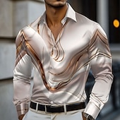 preiswerte Herren Satin Hemd-Herren Marmor Abstrakte flüssige Kunst Satinhemd Kleidhemd Langarm Modisch lässig Urlaub Ferien Sommer Frühling Herbst Umlegekragen Hemden mit Kragen 3D-Druck Hemden mit Knopfleiste Rosa Blau Gold