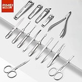 levne Koupání a osobní péče-Sada nůžek na nehty rimei 15dílná, profesionální sada na kleštičky na nehty, sada na manikúru s přenosným koženým pouzdrem, sada na manikúru a pedikúru z nerezové oceli, sada na péči o nehty