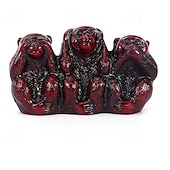 cheap Sculptures-Three Wise Monkeys Figurine Gold Resin Feng Shui Decor, See No Evil Hear No Evil Speak No Evil Statue for Home Office Shelf Decoration
