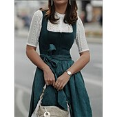 ieftine Dirndl-Bere Oktoberfest Oktoberfest Rochii Dirndl Trachtenkleader Servitoare bavareză Germană Pajiști Pentru femei Carnaval Petrecere Festivalul de Bere Pânză în stil tradițional Rochie Șorț Fără bluză