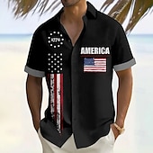 cheap Flag pattern-Independence Day Men&#039;s American US Flag Patriotic 1776 Shirt Summer Shirt Button Up Shirt Short Sleeve Fashion Casual Outdoor Vacation Dailywear Summer Turndown 3D Print Linen Like Shirt White Red