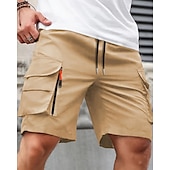baratos Ar livre-Homens Bermuda Cargo Calção Shorts de verão Com Cordão Cintura elástica Bolso multi Tecido Conforto Vestível Comprimento do joelho Ao ar livre Esporte Diário Moda Casual Preto Azul Marinho