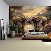 cheap Animal Tapestries-Forest Animal Elephant Landscape Hanging Tapestry Mural Art Large Tapestry Mural Decoration Photos Background Carpet Curtains Home Bedroom Living Room Decoration