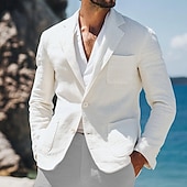 abordables Blazers Clásicos para Hombres-Hombre Chaqueta de lino Chaqueta deportiva Casual Diario Vacaciones Moda Verano Primavera Lino Algodón y lino Color sólido Confortable Recto 2 botones Chaqueta de sport Blanco Beige