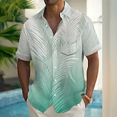 זול צמחים טרופיים-בגדי ריקוד גברים שיפוע טרופי עלה דקל חולצת הוואי חולצה עם כפתורים חולצת אלוהה שרוולים קצרים הוואי חגים ביגוד חוף קיץ אביב צווארון מתקפל הדפסת תלת מימד חולצות צווארון כיס אחד קדמי פול סגול חום תלתן