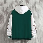 お買い得  メンズジャケット＆コート-男性用 カジュアルジャケット バーシティジャケット バケーション 日常 ポケット スプライス 春 秋 カラーブロック プリント ファッション クラシック スタンド レギュラー ブラック ワイン ネイビーブルー ダークグリーン グリーン ジャケット