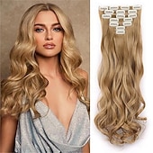 Недорогие Зажим в расширениях-Синтетические экстензии Кудрявый Искусственные волосы 22 дюймы Наращивание волос На клипсе 7шт Мягкость Регулируется пушистый Жен.